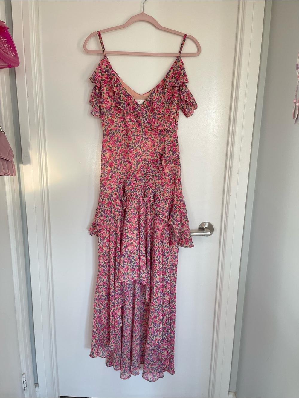 Astr Pink Floral Ruffle Maxi Dress
